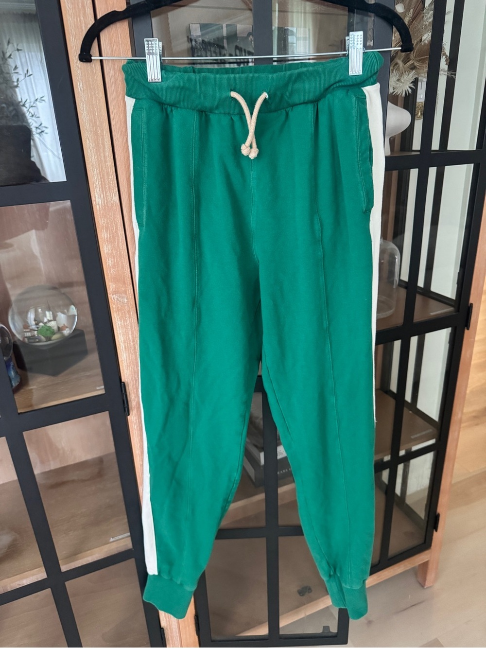 J. Crew sweatpants joggers contrast stripes high rise cotton terry emerald green